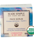 Made Simple Skin Care Frankincense Poppy face scrub USDA Certified Organic Raw Vegan NonGMO boxst