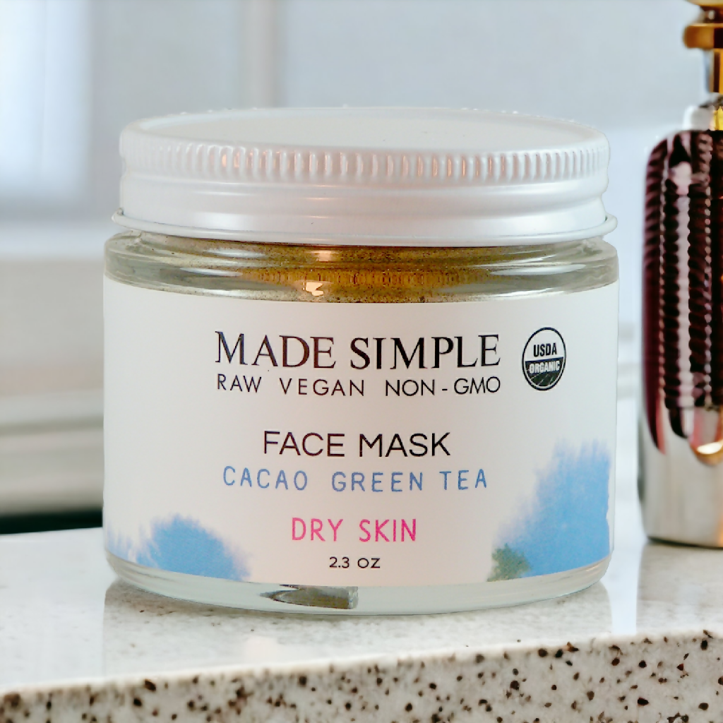 Made Simple Skin Care certified organic raw vegan nonGMO cacao green tea face mask jar (metal)2
