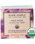 Made Simple Skin Care certified organic raw vegan nonGMO spirulina hemp face mask boxst