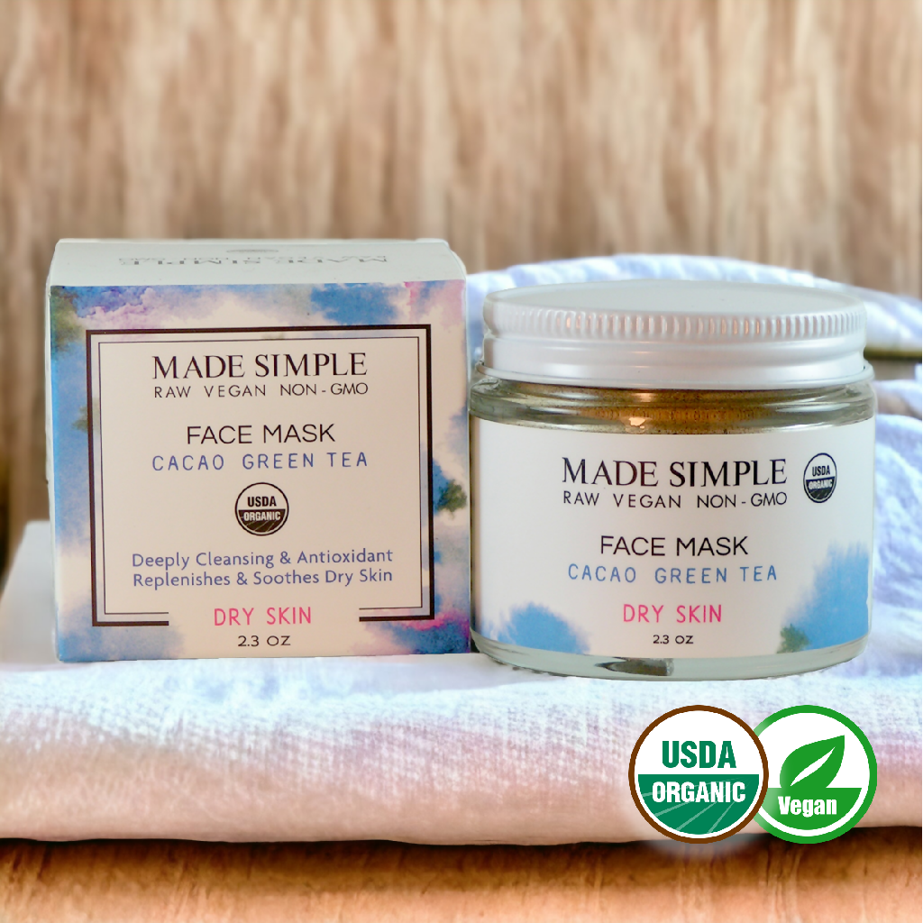 Made Simple Skin Care certified organic raw vegan nonGMO cacao green tea face mask boxjar (metal)2a